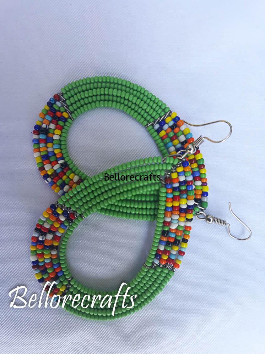 Green Beaded Earrings, African Maasai Earrings